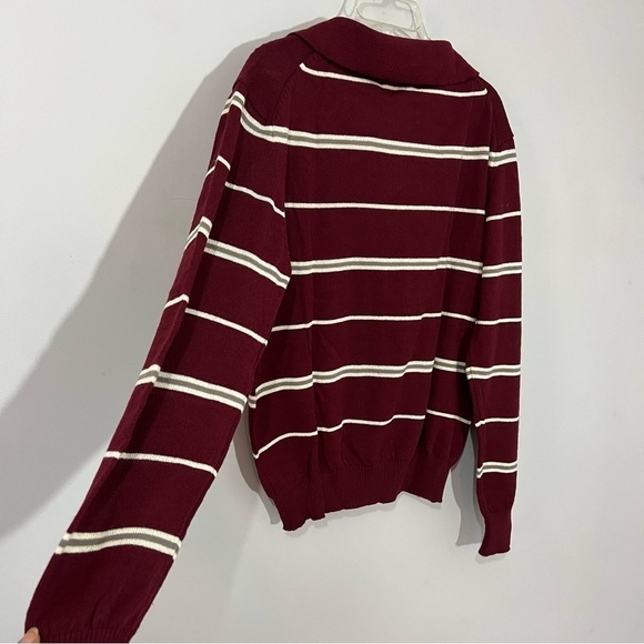 NWT Vintage deadstock burgundy striped collared acrylic sweater retro throwback - Picture 14 of 15